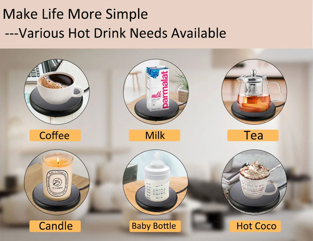 Mug Warmer Electric Cup Heater USB Coffee Milk Tea Water Heating Pad Smart Thermostatic Coasters for Home Office Desk Cup Warmer