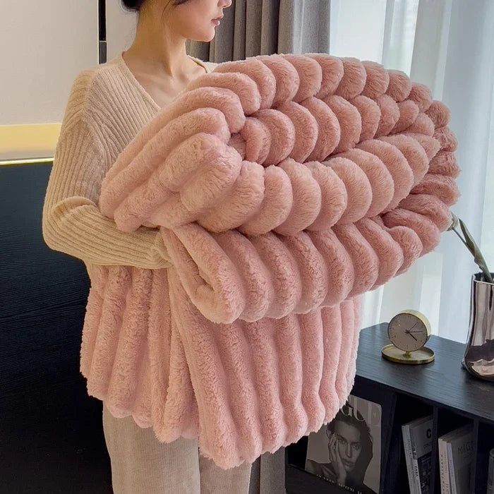 Solid Color Thickened Wide Striped Multifunctional Blanket Can Be Used As Bed Sheet Cover Blanket, Nap Blanket, Pet Blanket
