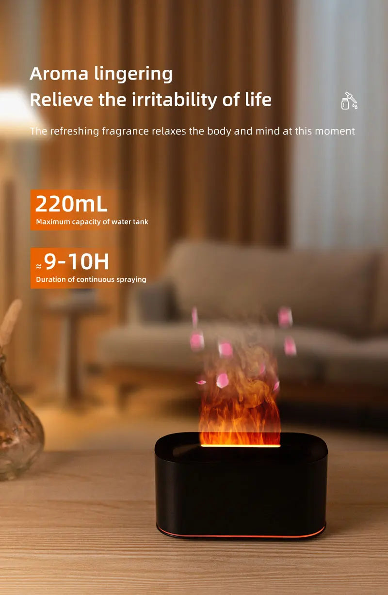 Flame Essential Oil Diffuser, Colorful Flame Diffuser Humidifier, 7 Colour Lights Noiseless Essential Oil Diffuser with Auto Off
