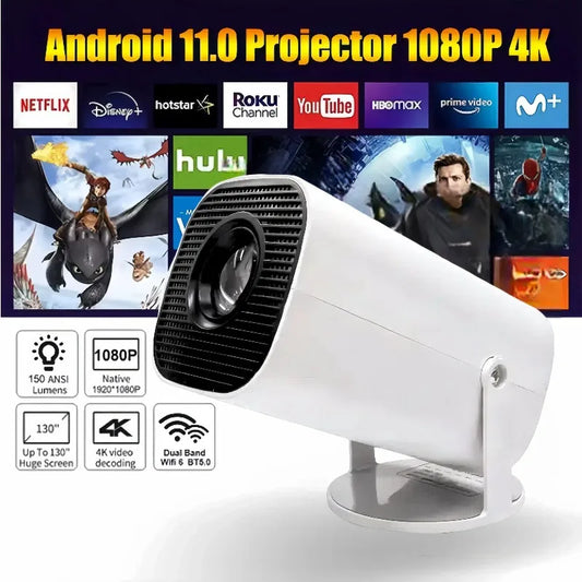 Mini Portable Projector Home Cinema 1080p HD 4k Android 11 Projector with WiFi 6 and Bluetooth Smart Pocket Outdoor
