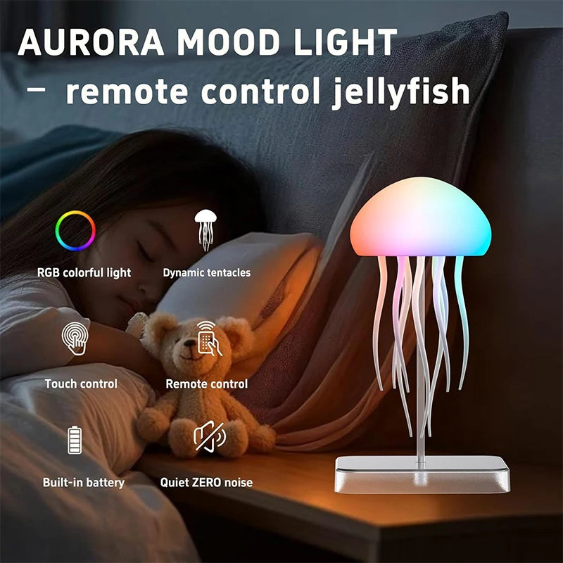 Jellyfish Lamp with Colour Gradient Wireless Portable Ambient Lighting with Dancing Legs & Touch Sensor, Rechargeable Desk Lamps