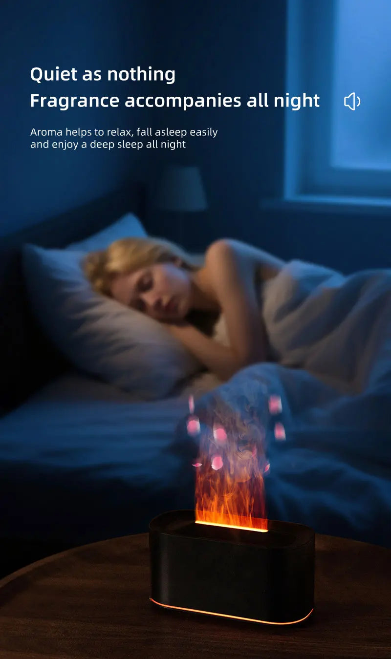 Flame Essential Oil Diffuser, Colorful Flame Diffuser Humidifier, 7 Colour Lights Noiseless Essential Oil Diffuser with Auto Off