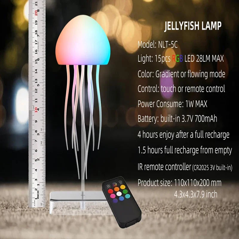 Jellyfish Lamp with Colour Gradient Wireless Portable Ambient Lighting with Dancing Legs & Touch Sensor, Rechargeable Desk Lamps