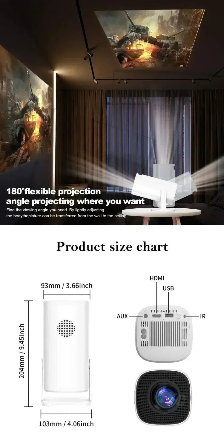 Mini Portable Projector Home Cinema 1080p HD 4k Android 11 Projector with WiFi 6 and Bluetooth Smart Pocket Outdoor