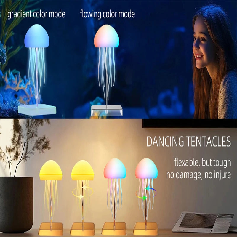 Jellyfish Lamp with Colour Gradient Wireless Portable Ambient Lighting with Dancing Legs & Touch Sensor, Rechargeable Desk Lamps