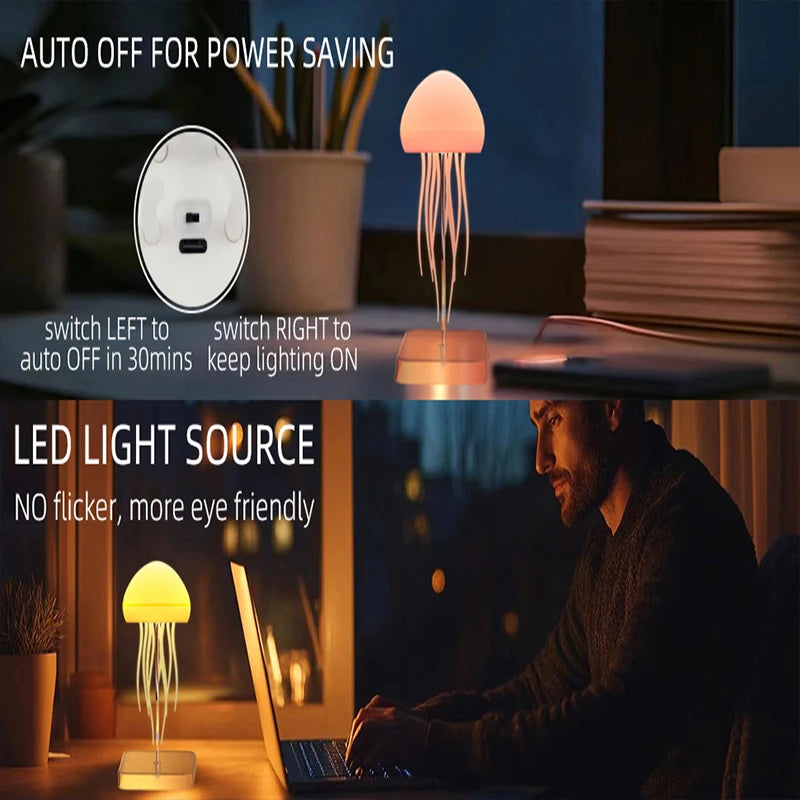 Jellyfish Lamp with Colour Gradient Wireless Portable Ambient Lighting with Dancing Legs & Touch Sensor, Rechargeable Desk Lamps