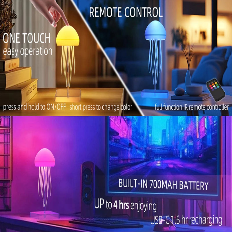 Jellyfish Lamp with Colour Gradient Wireless Portable Ambient Lighting with Dancing Legs & Touch Sensor, Rechargeable Desk Lamps