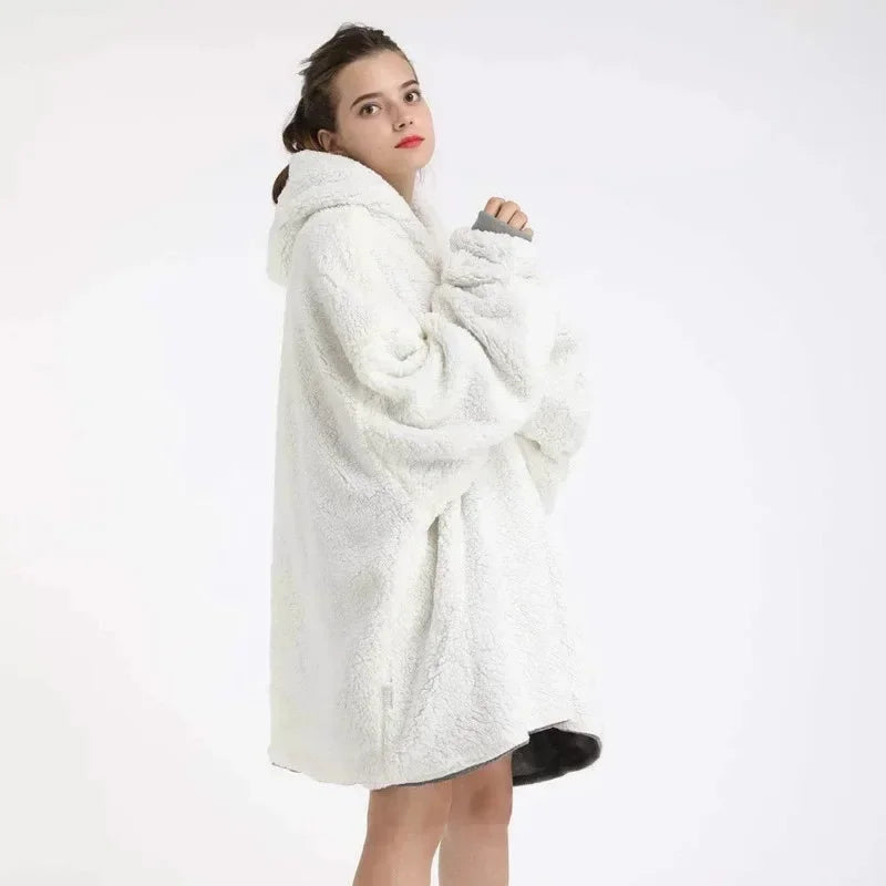 Hoodie Oversized Wearable Blanket Deep Pocket Comfy Sleeves Front Zipper Deluxe Fleece Sweatshirt Blanket Winter Blanket